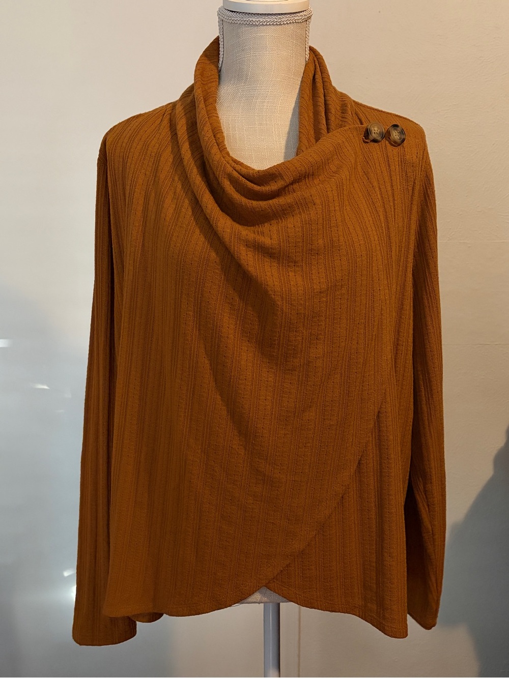 Gold Cowl Neck Button Sweater